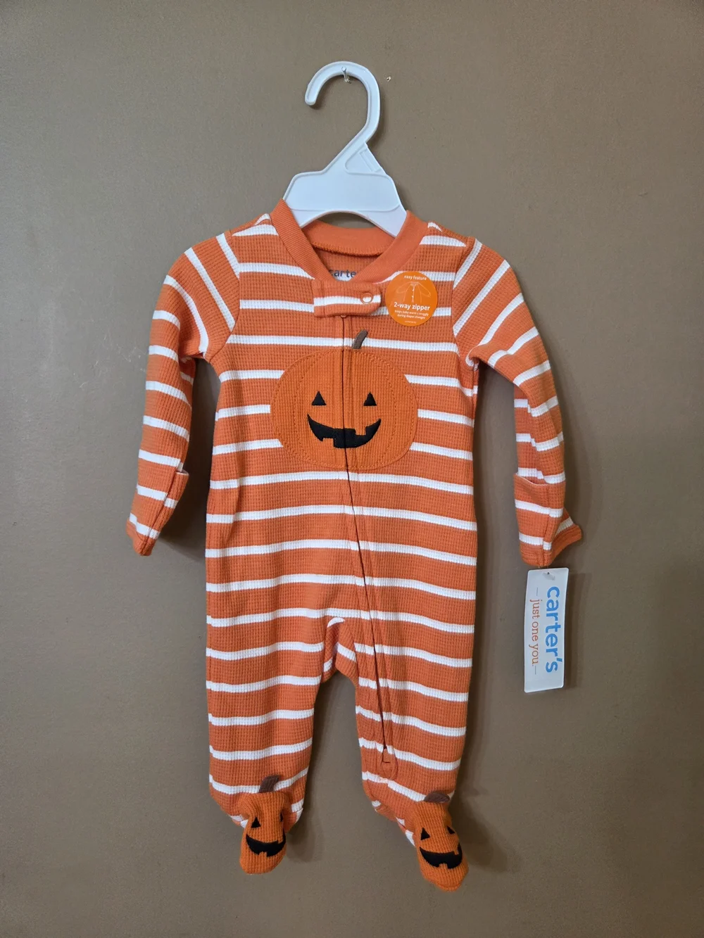 Carter's Orange & White Halloween Pumpkin Footed One-Pieces (2-Pack)